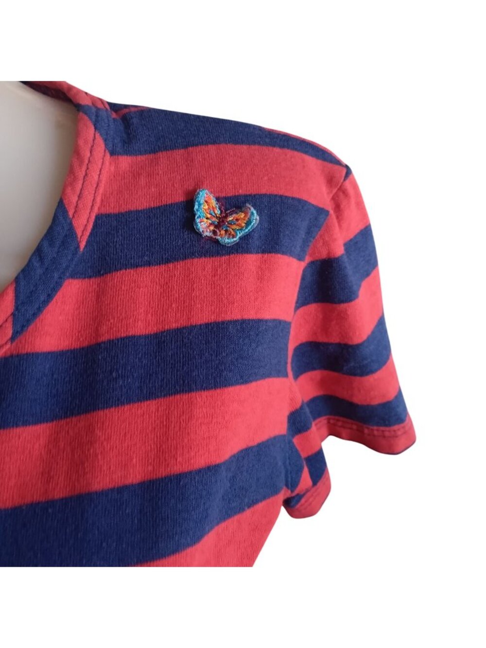 True Vintage Medium T-shirt Single Stitch 1970's Striped Butterfly Patch boho